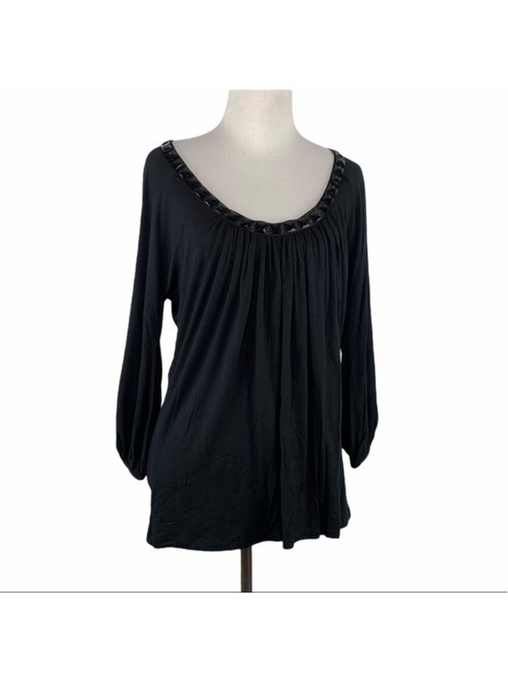 August Silk Black Embellished Neck Top Size M